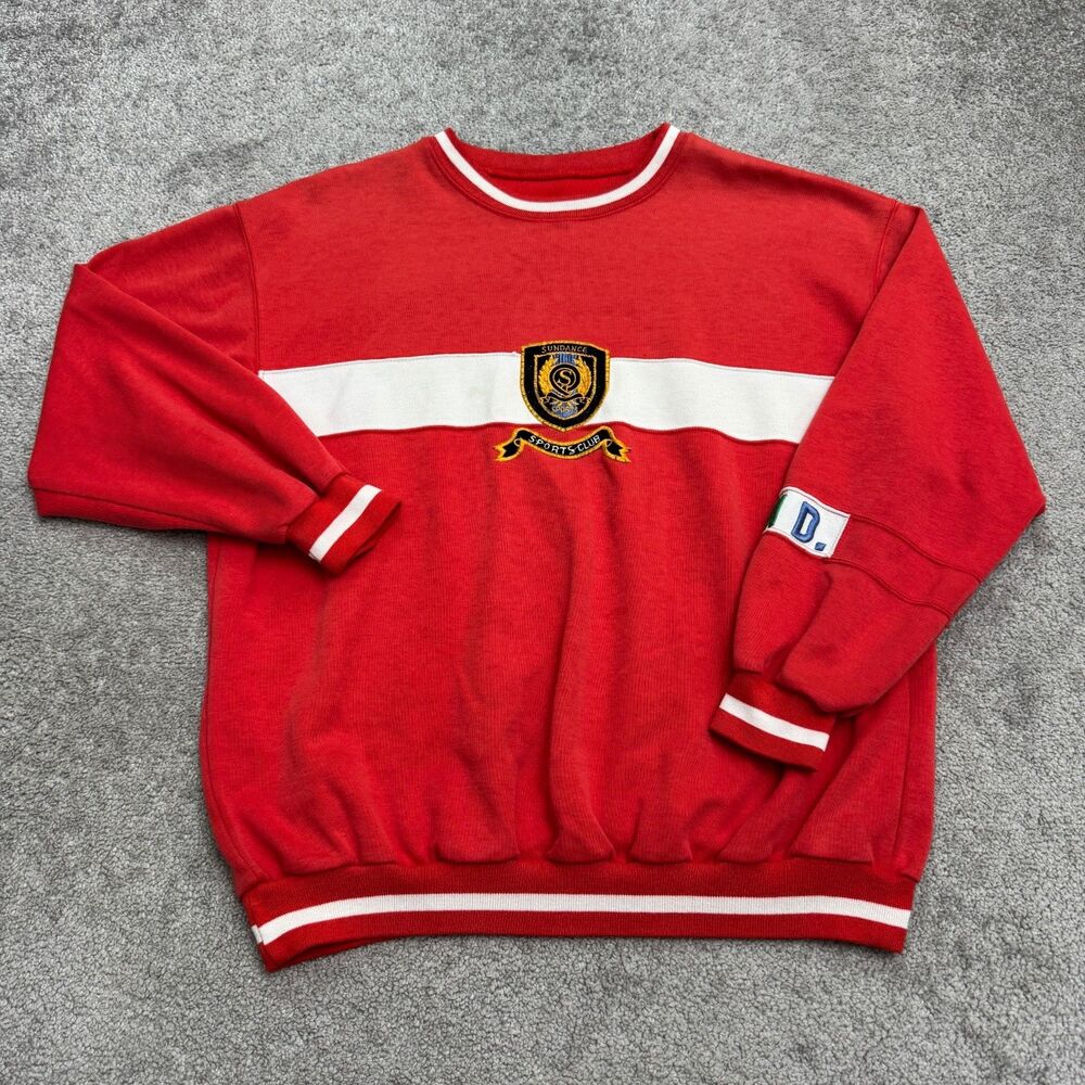 Vintage 90s Sundance Sports Club Pullover Sweatshirt Mens XL Red Chest Striped